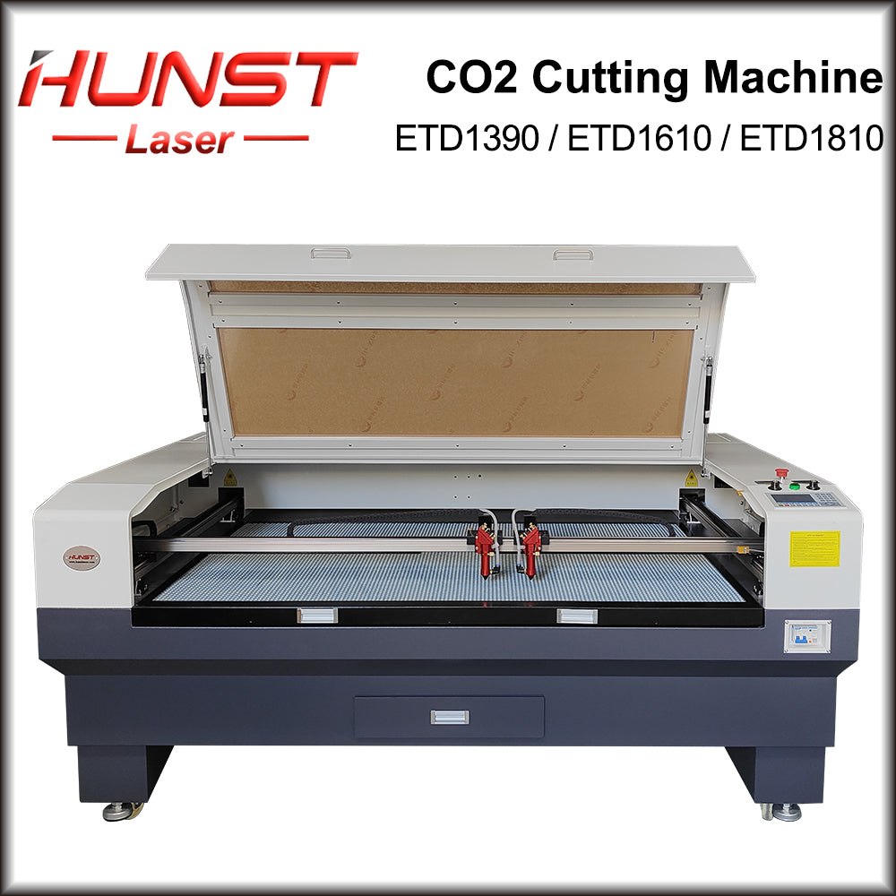 Hunst Máquina de corte e gravação a laser de CO2 de cabeça dupla 1390/1610/1810 Cortador a laser para madeira, tecido acrílico, couro, papel, pano