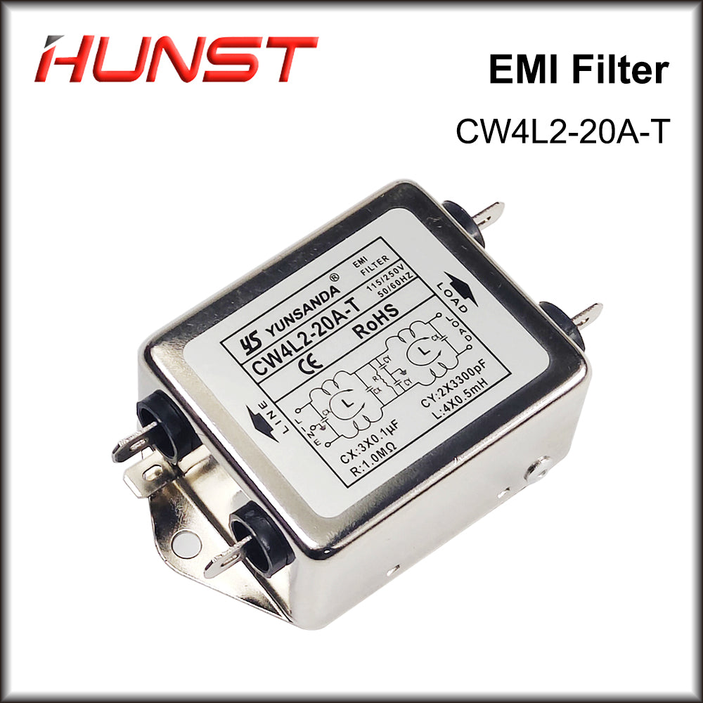 Hunst Power EMI Filter CW4L2-20A-T Single Phase AC 115V / 250V 20A 50/60HZ For Laser Cutting Machine And Laser Marking Machine.