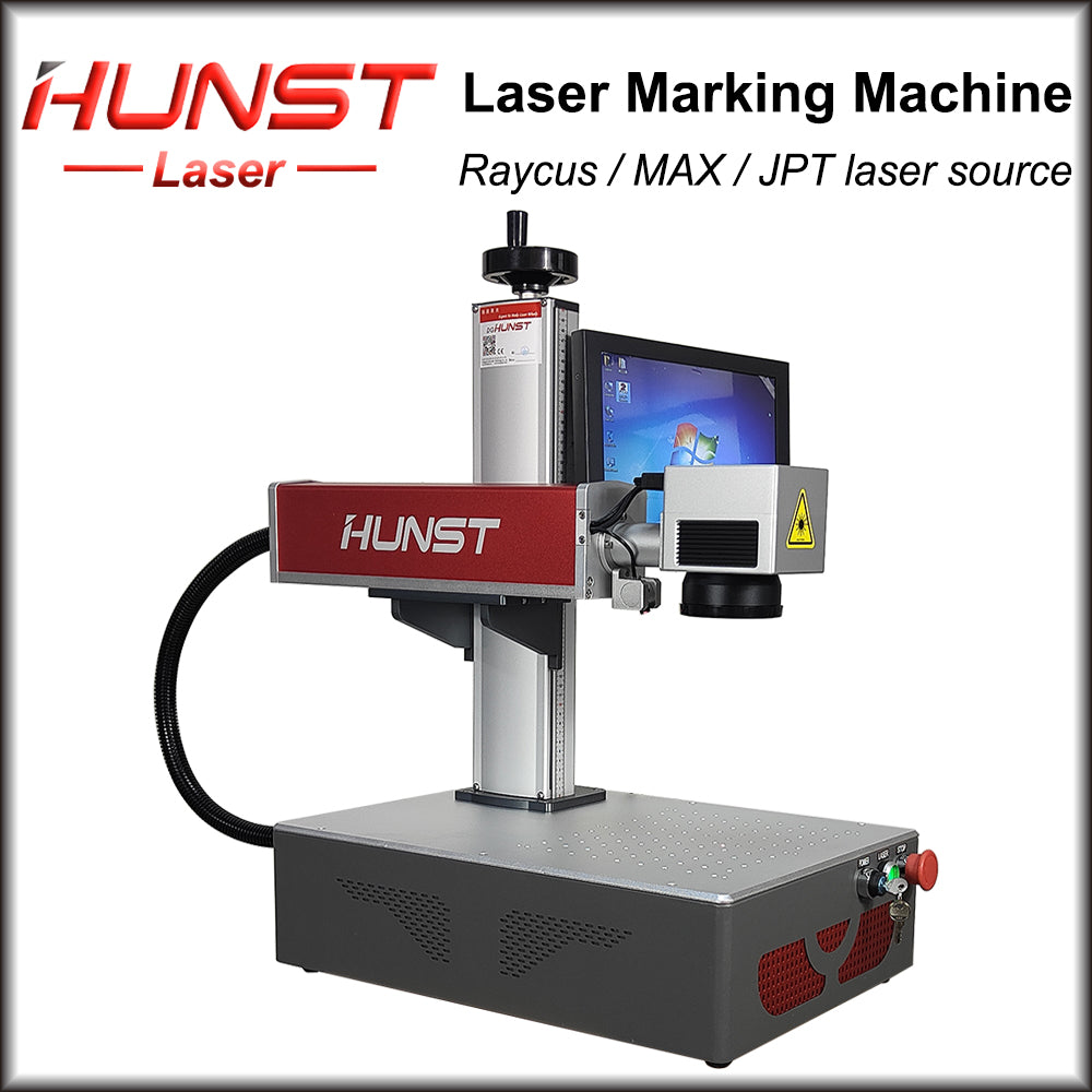 Máquina de marcação a laser de fibra Hunst 20w 30w 50w equipada com um computador PC para gravação a laser em joias de metal, ouro e prata