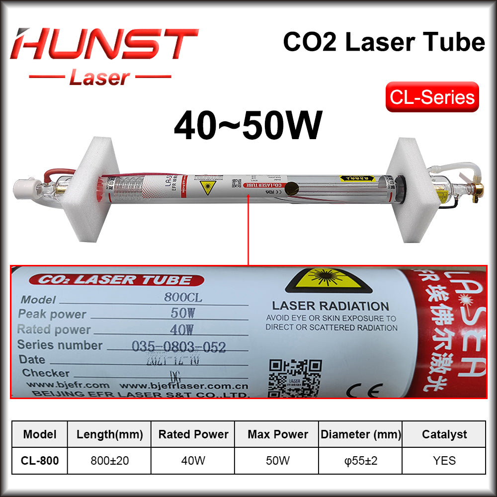 Hunst EFR F2 F4 F6 Co2 Laser Tube Power 40~150W Diameter 60/80mm Laser Lamp For Co2 Laser Cutter Engraving Machine