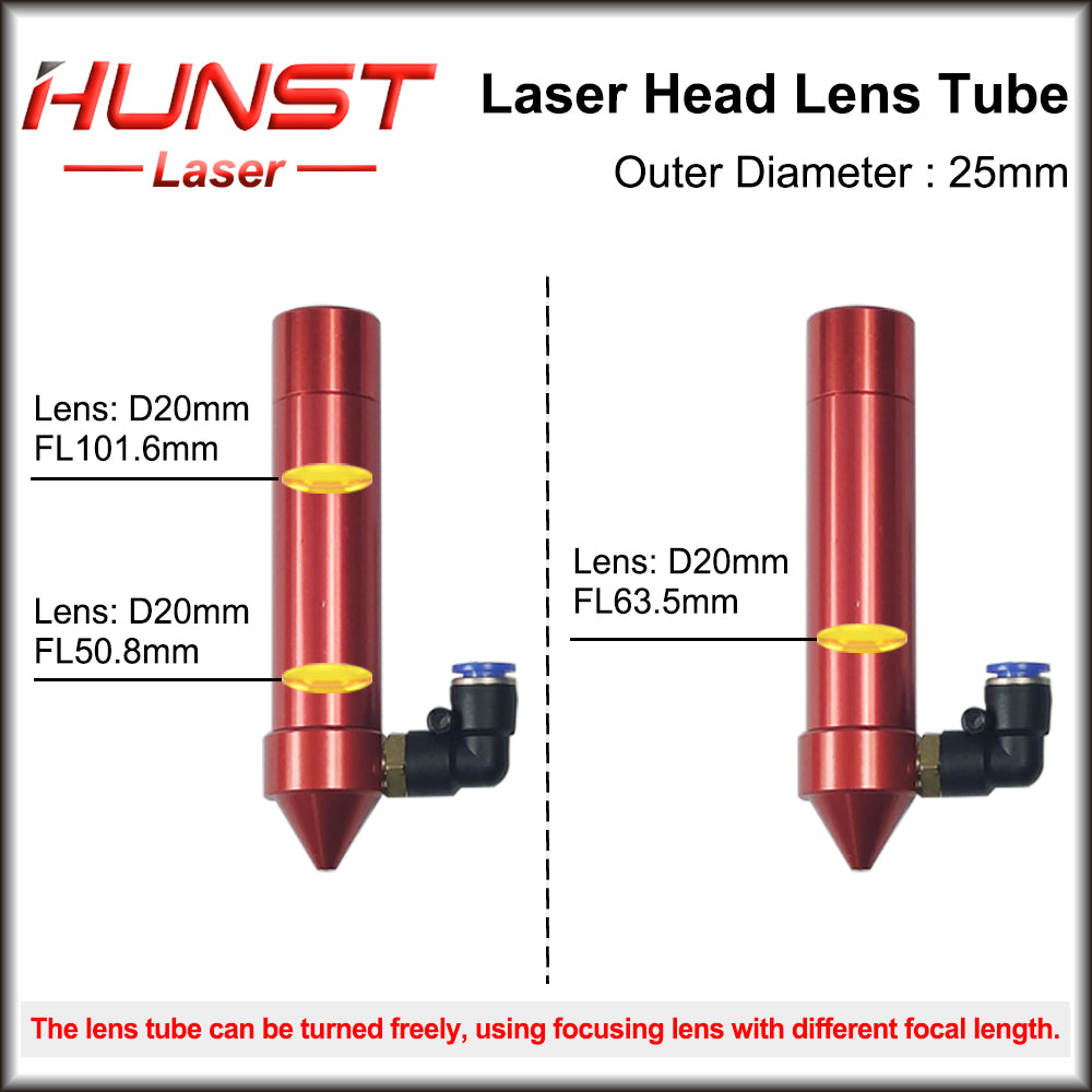 Hunst Co2 Lens Tube Outer Diameter 25mm for Lens Dia.20mm FL 50.8/63.5/101.6mm for CO2 Laser Cutting Engraving Machine