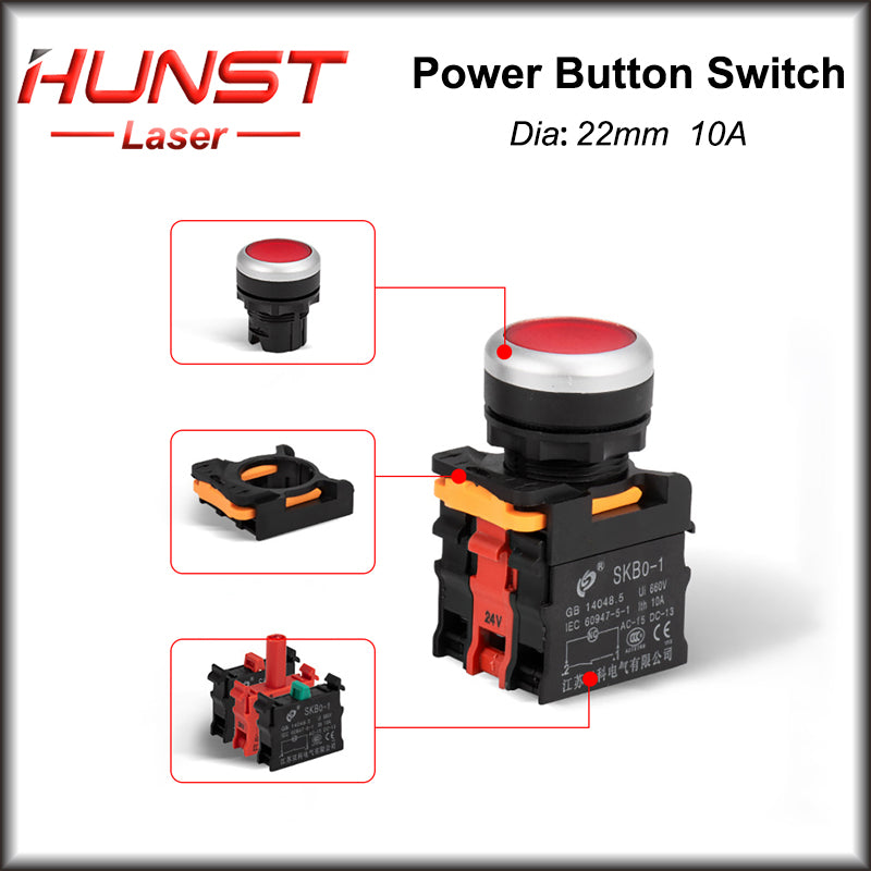 Hunst 22mm Quality Sliver Contact Push Button Switch, For Laser Marking Machine & CO2 Laser Cutting Engraving Machine