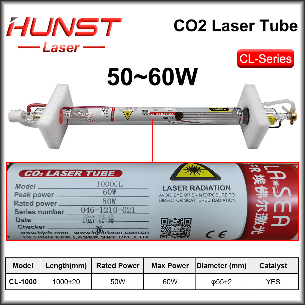 Hunst EFR F2 F4 F6 Co2 Laser Tube Power 40~150W Diameter 60/80mm Laser Lamp For Co2 Laser Cutter Engraving Machine