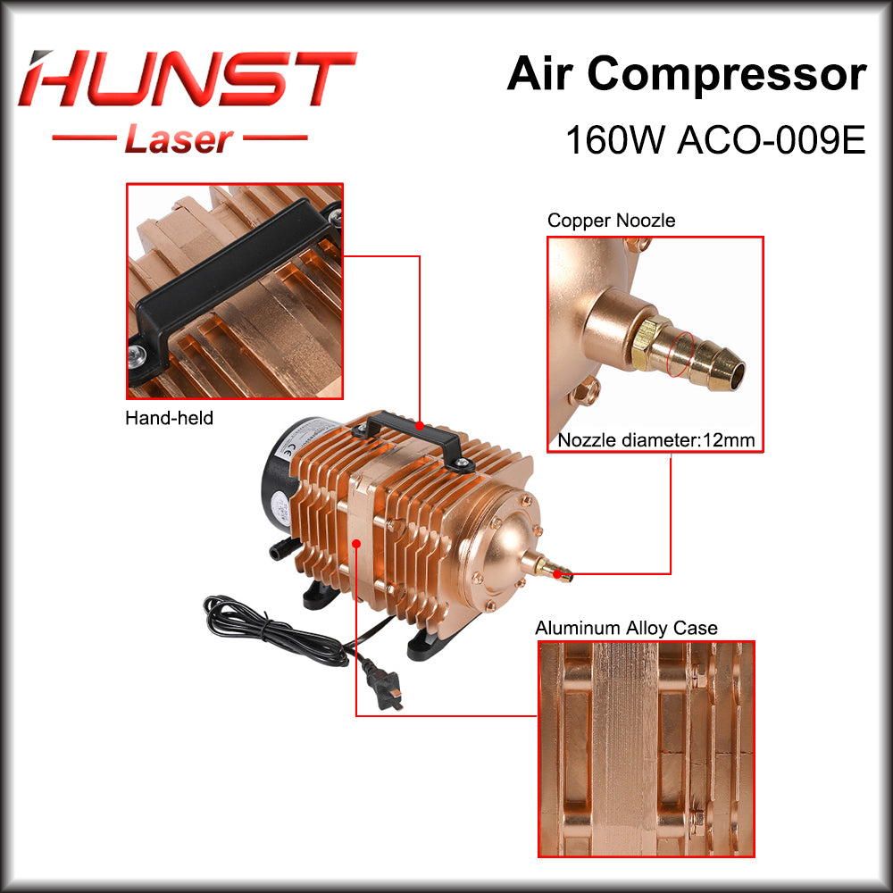 Bomba de ar magnética elétrica Hunst 160W, compressor de ar 110V/220V ACO-009E, para máquina de corte e gravação a laser de CO2.