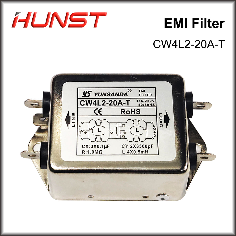 Hunst Power EMI Filter CW4L2-20A-T Single Phase AC 115V / 250V 20A 50/60HZ For Laser Cutting Machine And Laser Marking Machine.