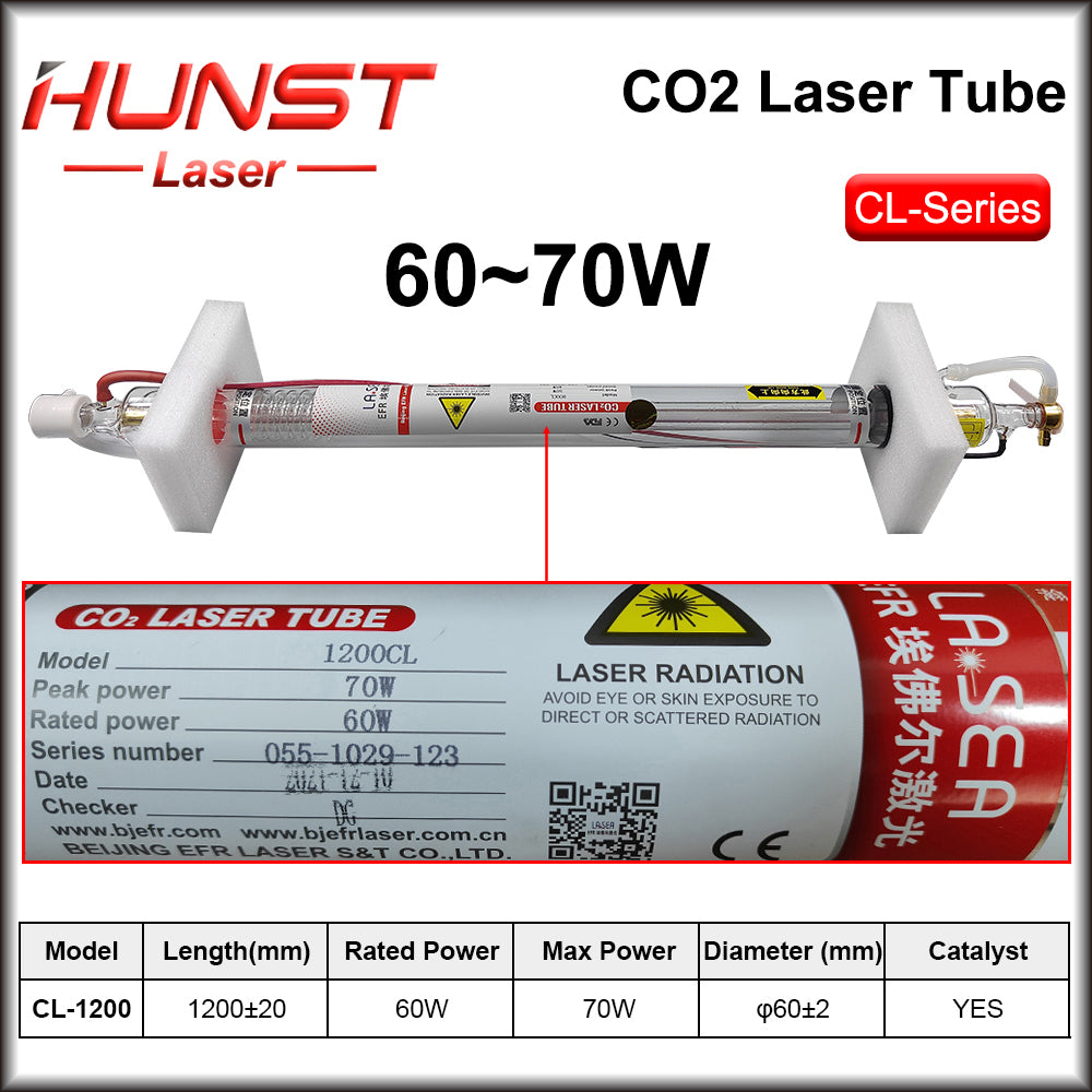 Hunst EFR F2 F4 F6 Co2 Laser Tube Power 40~150W Diameter 60/80mm Laser Lamp For Co2 Laser Cutter Engraving Machine