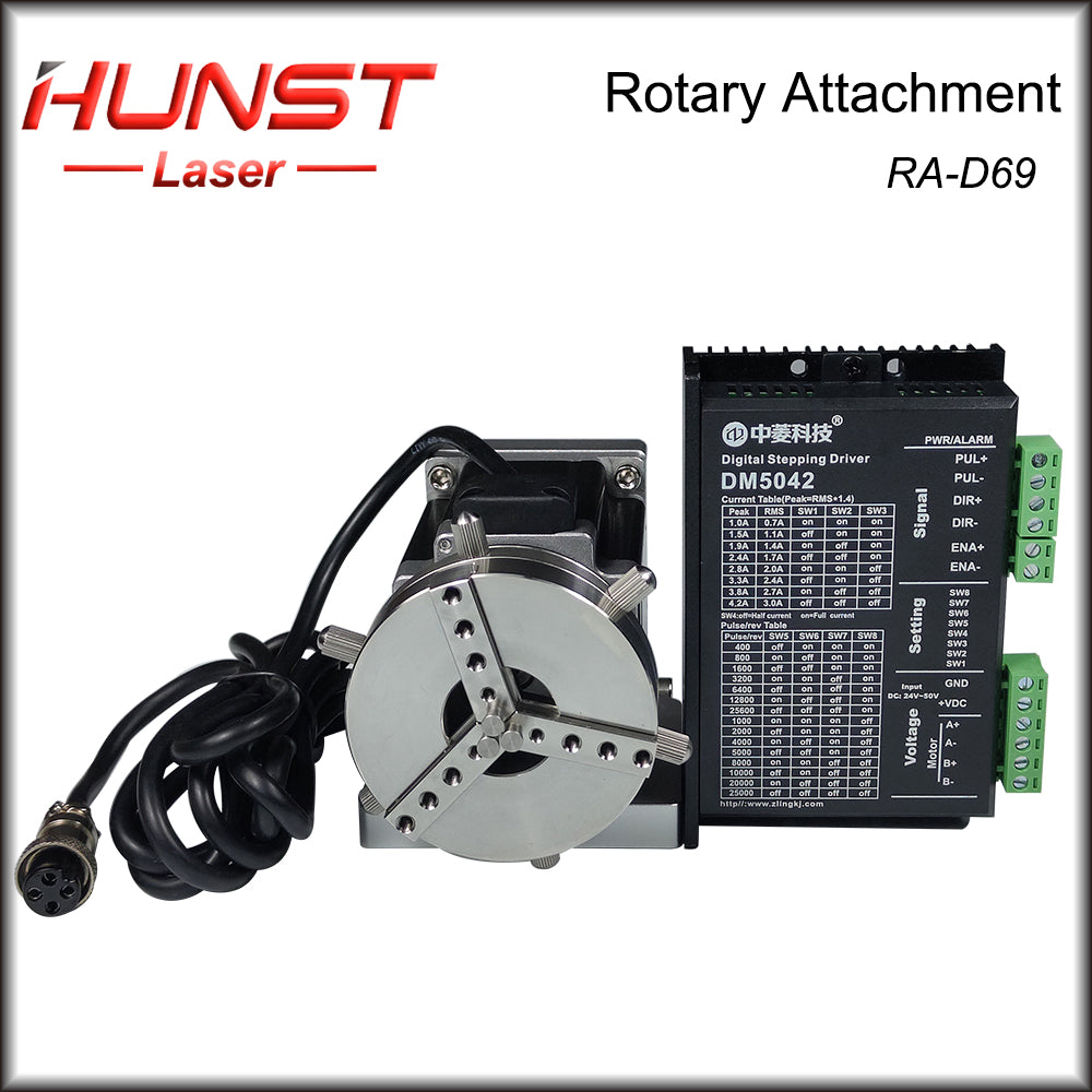 Hunst D69 CNC Router Laser Marking Machine Rotary Axis Chuck for Ring Bracelet Jewelry Engraving Auto Lock Rotary Attachment