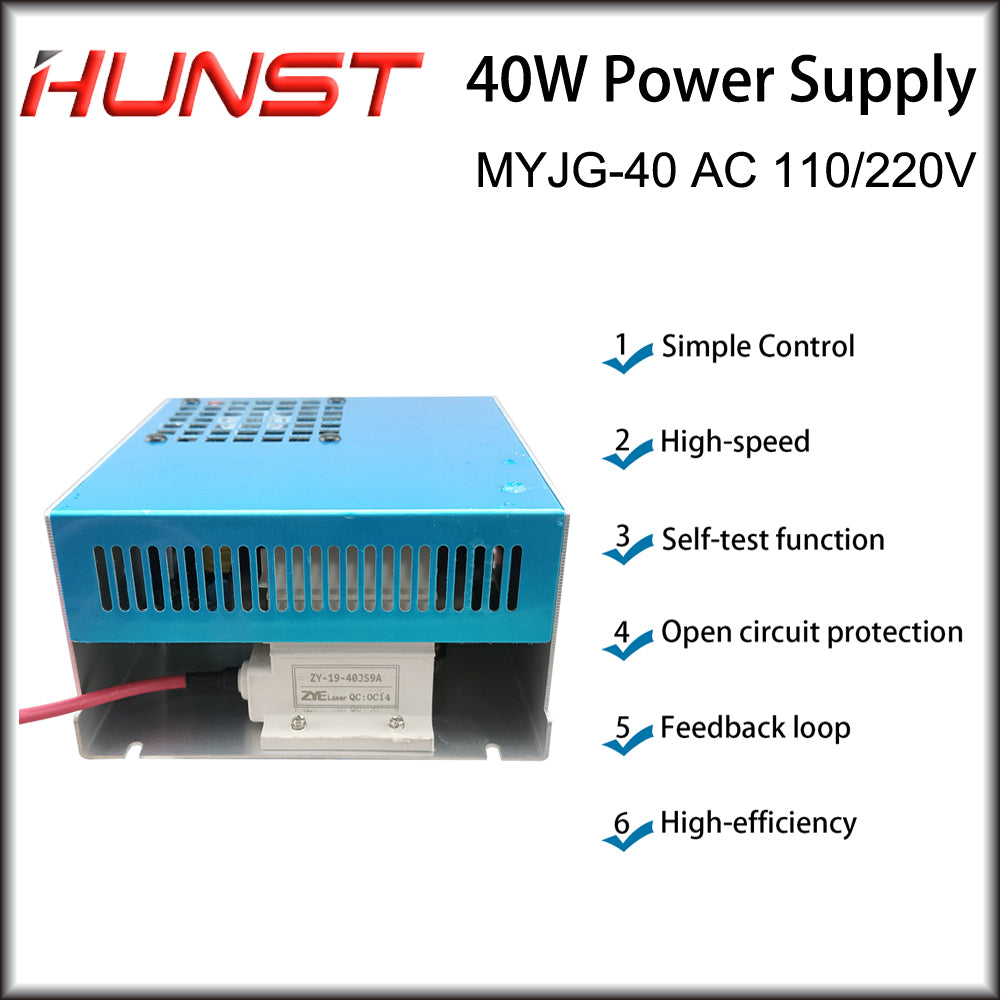 Hunst 40W CO2 Laser Power Supply 110V/220V for 30W 40W 50W Engraving Cutting Machine MYJG-40W Laser Generato