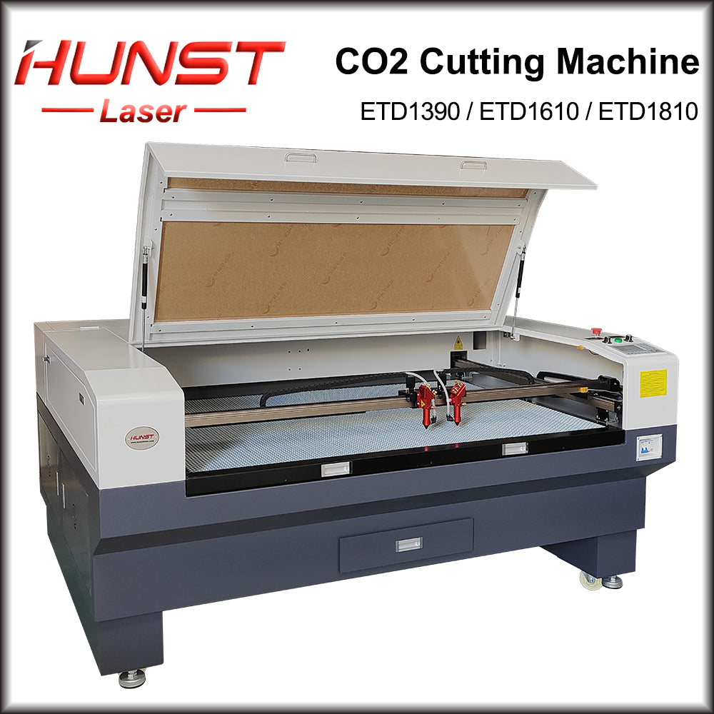 Hunst Máquina de corte e gravação a laser de CO2 de cabeça dupla 1390/1610/1810 Cortador a laser para madeira, tecido acrílico, couro, papel, pano
