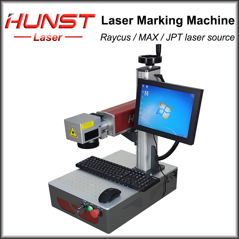 Máquina de marcação a laser de fibra Hunst 20w 30w 50w equipada com um computador PC para gravação a laser em joias de metal, ouro e prata