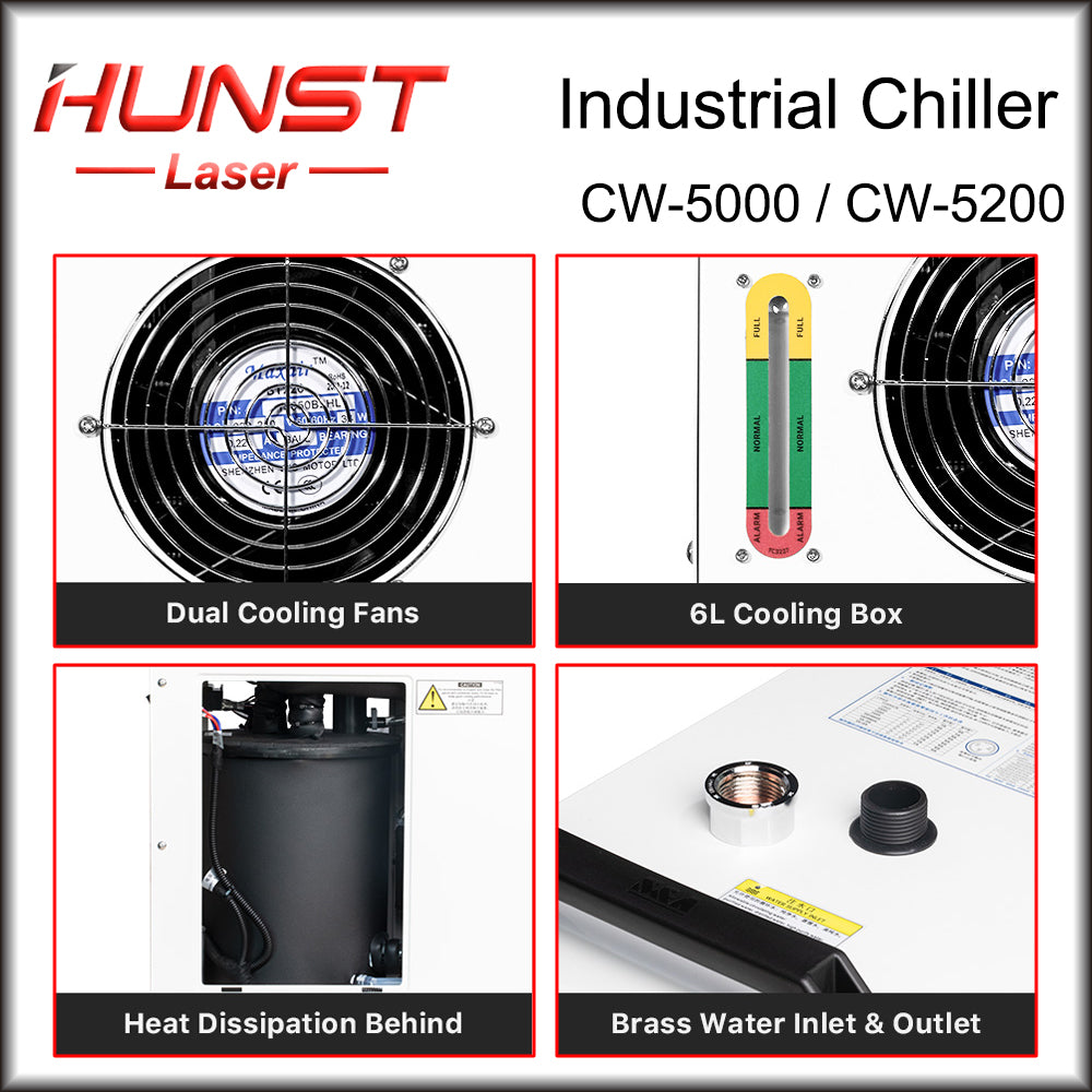 Hunst S&A CW5000 CW5200 CW5202 Industry Water Chiller for CO2 Laser Engraving Cutting Machine Cooling 80w ~ 150W Laser Tube