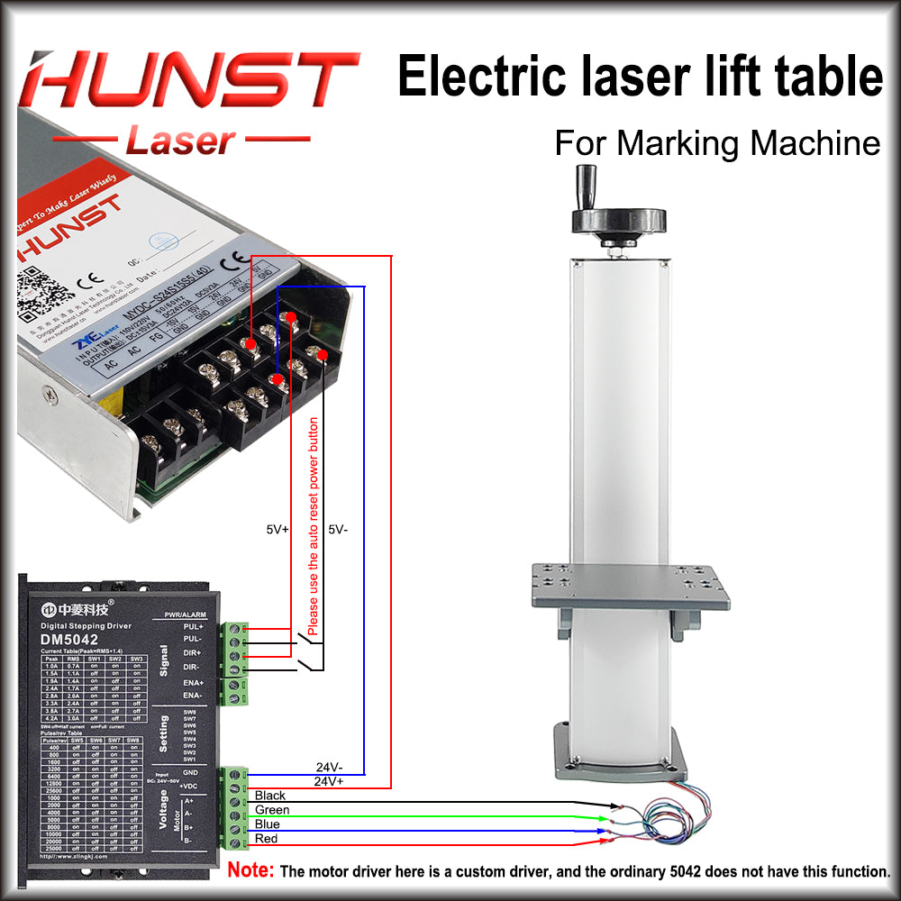Máquina de marcação a laser Hunst, mesa elevatória automática, suporte de elevação com eixo Z, altura de 500 mm, com controle de motor, mesa elevatória elétrica.