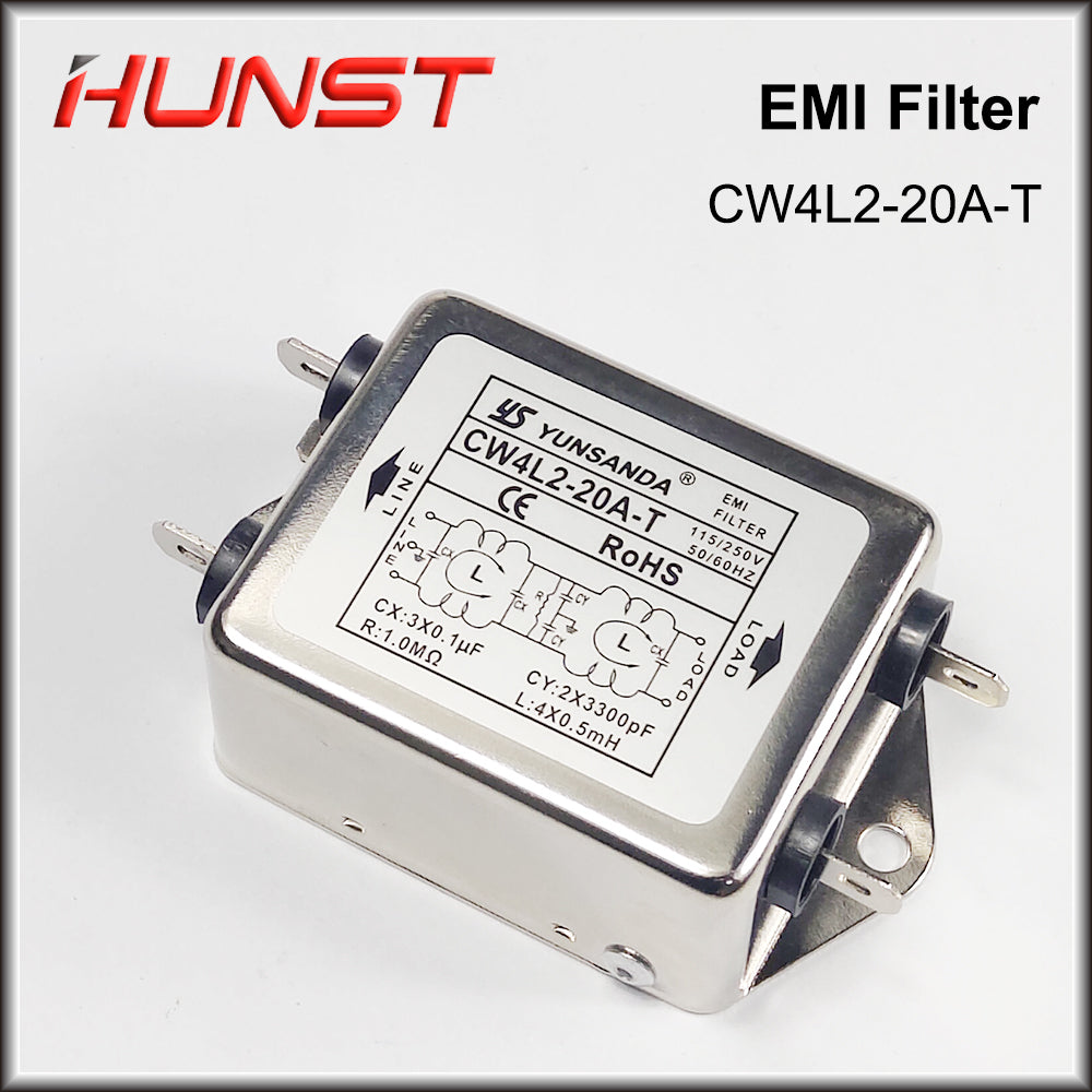 Hunst Power EMI Filter CW4L2-20A-T Single Phase AC 115V / 250V 20A 50/60HZ For Laser Cutting Machine And Laser Marking Machine.