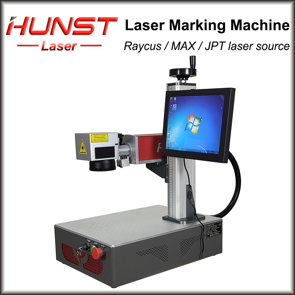 Máquina de marcação a laser de fibra Hunst 20w 30w 50w equipada com um computador PC para gravação a laser em joias de metal, ouro e prata