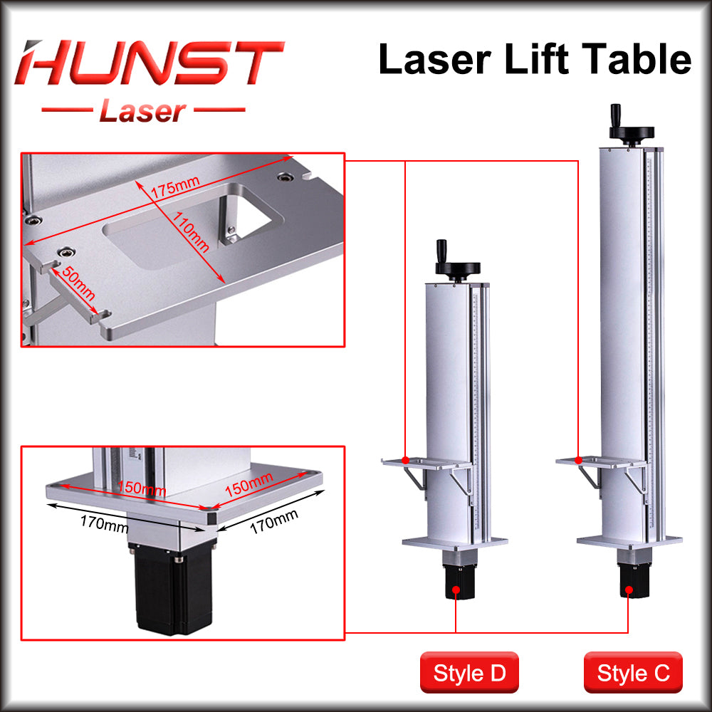 Hunst Laser Marking Machine Lift Table Z-axis Lift Stand Altura 500 e 800MM, Com Controle de Motor Mesa Elevatória Elétrica