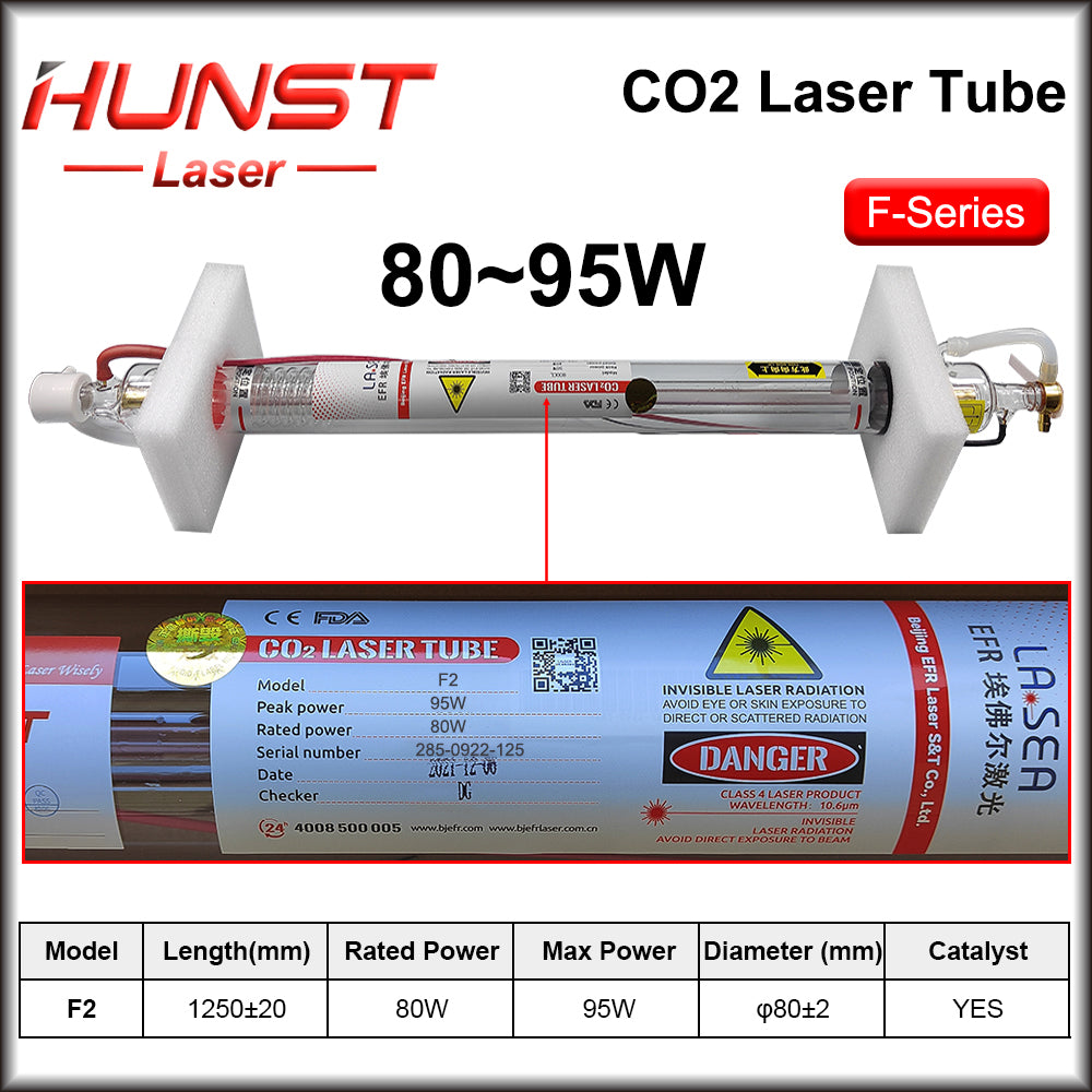 Hunst EFR F2 F4 F6 Co2 Laser Tube Power 40~150W Diameter 60/80mm Laser Lamp For Co2 Laser Cutter Engraving Machine