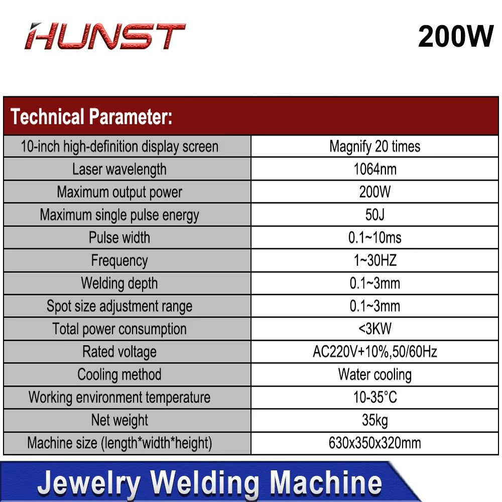 HUNST 200W Jewelry Laser Spot Welding Machine Laser Soldering With HD CCD Microscope for Gold Silver Chain Ring Pendant Denture