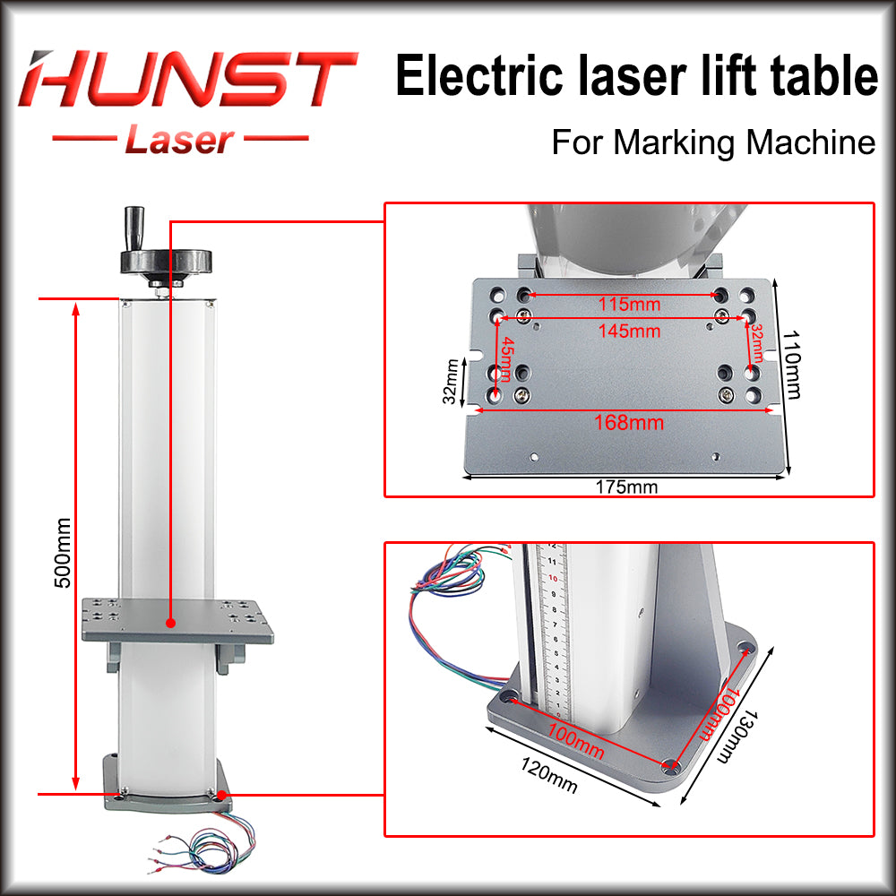 Máquina de marcação a laser Hunst, mesa elevatória automática, suporte de elevação com eixo Z, altura de 500 mm, com controle de motor, mesa elevatória elétrica.