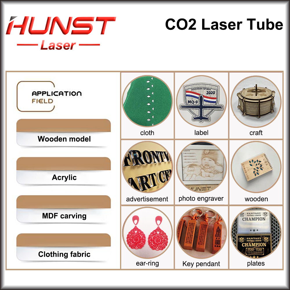 Hunst EFR F2 F4 F6 Co2 Laser Tube Power 40~150W Diameter 60/80mm Laser Lamp For Co2 Laser Cutter Engraving Machine