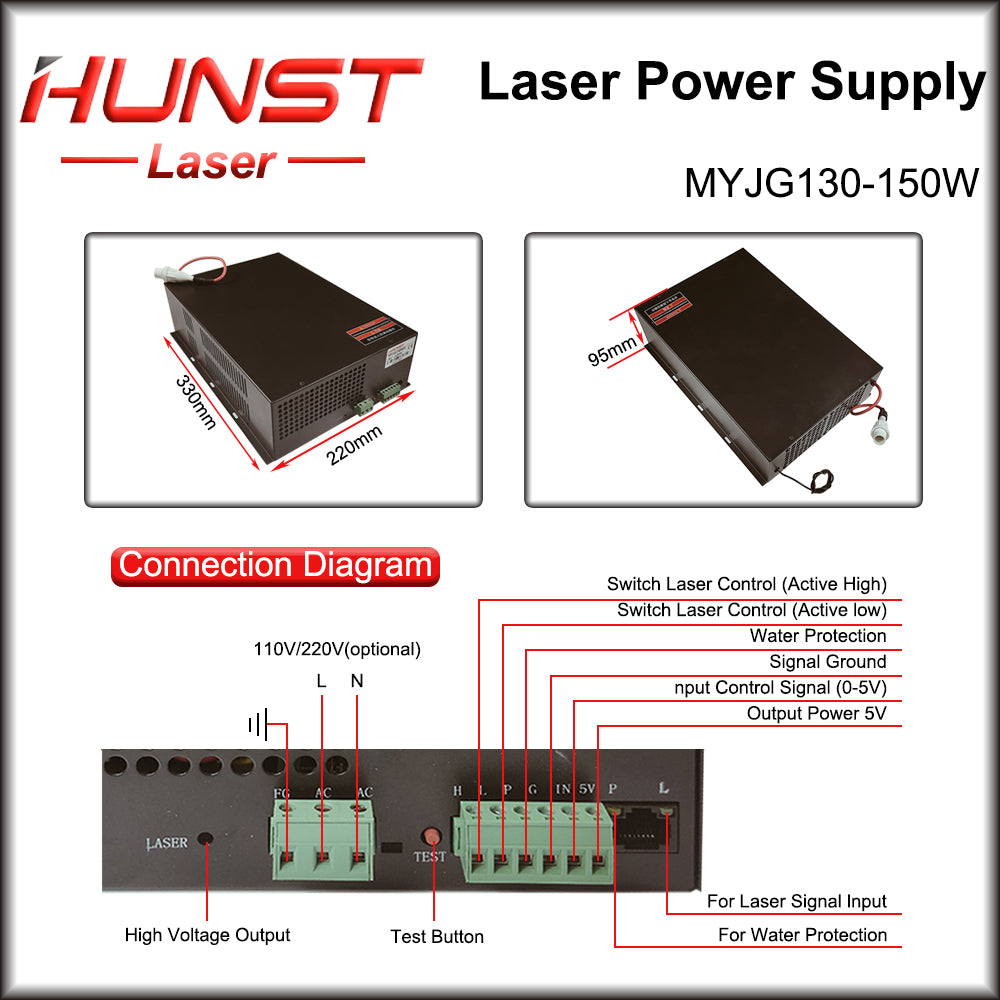 Hunst MYJG 130-150W CO2 Laser Power Supply 130~150W Laser Generator For Co2 Engraving Cutting Machine Glass Tube