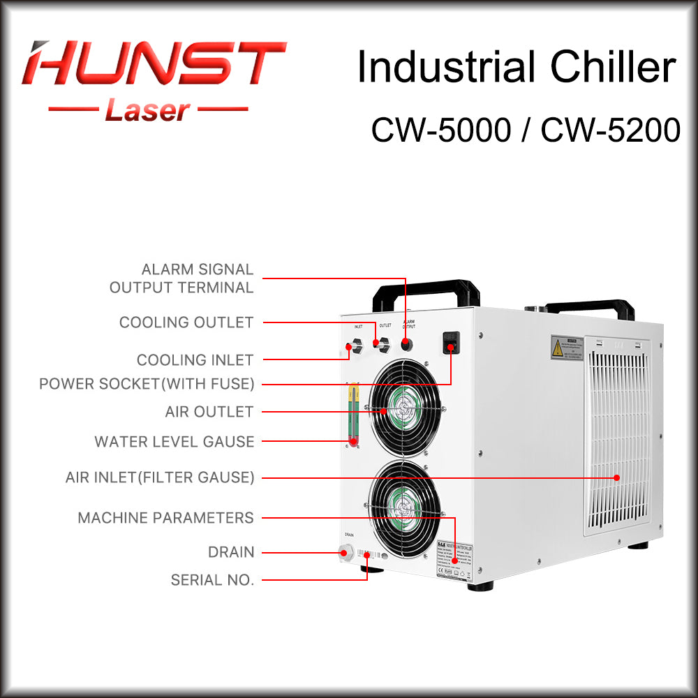 Hunst S&A CW5000 CW5200 CW5202 Industry Water Chiller for CO2 Laser Engraving Cutting Machine Cooling 80w ~ 150W Laser Tube