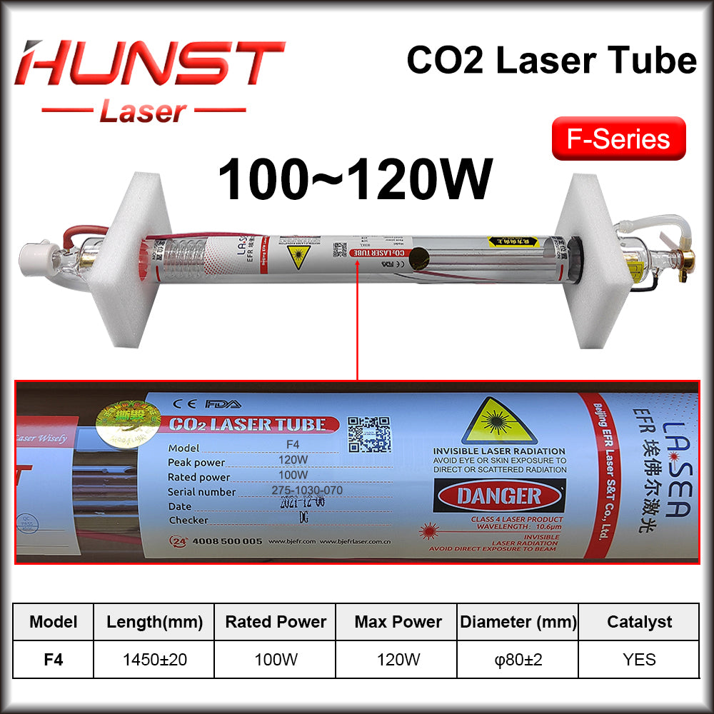 Hunst EFR F2 F4 F6 Co2 Laser Tube Power 40~150W Diameter 60/80mm Laser Lamp For Co2 Laser Cutter Engraving Machine