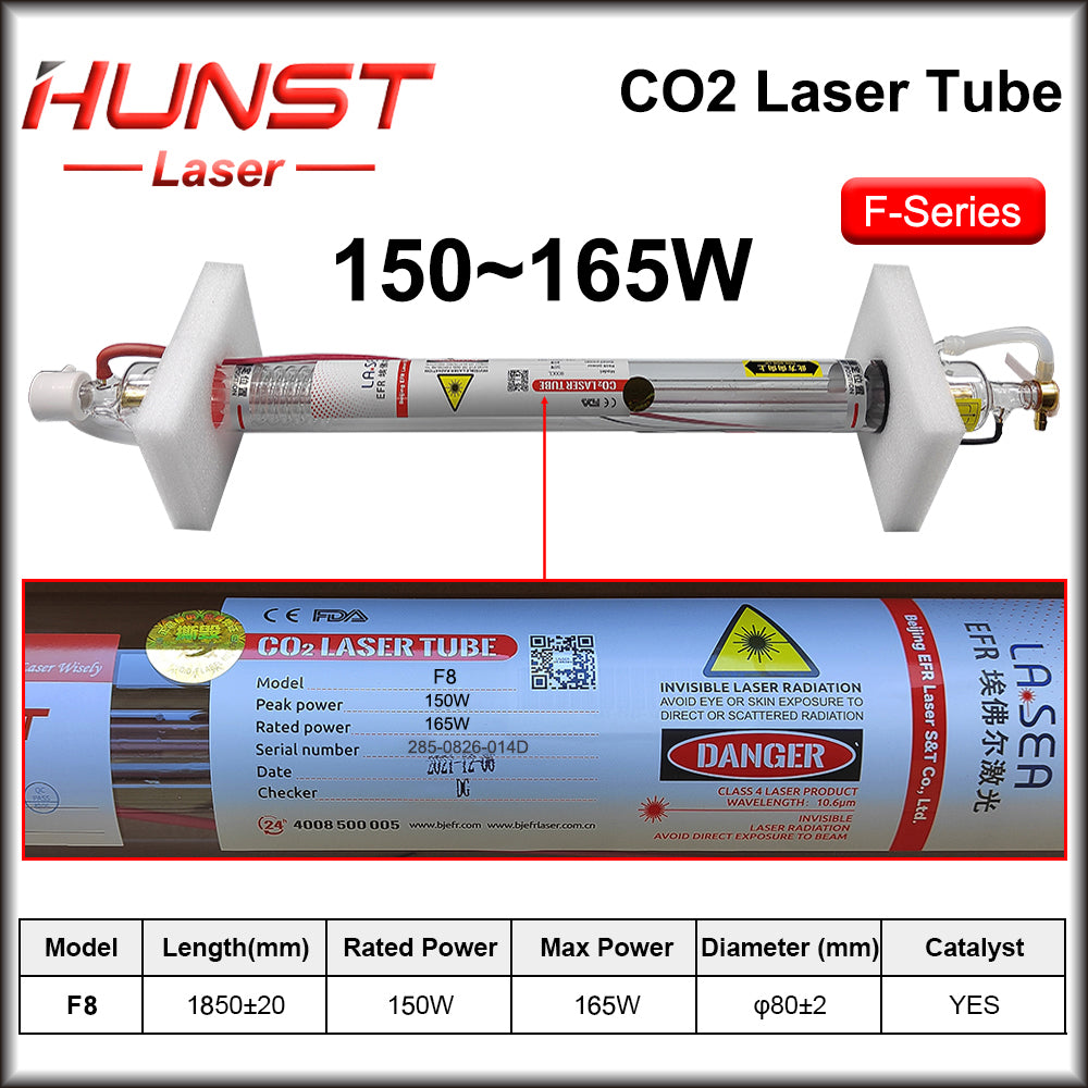 Hunst EFR F2 F4 F6 Co2 Laser Tube Power 40~150W Diameter 60/80mm Laser Lamp For Co2 Laser Cutter Engraving Machine