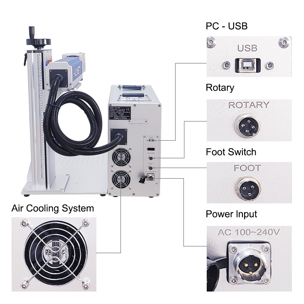 Máquina de marcação a laser de fibra Raycus Hunst 20W 30W 50W 100W