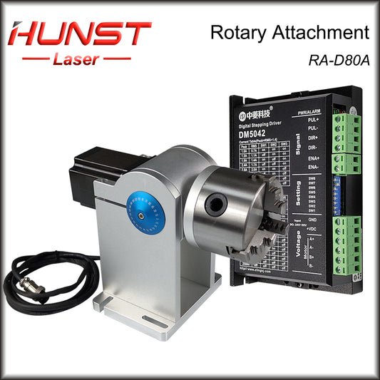 Hunst Rotary Attachment MAX Diameter 80mm Rotary Device with Three Chuck +DM5042 Driver for UV CO2 & Fiber Laser Marking Machine