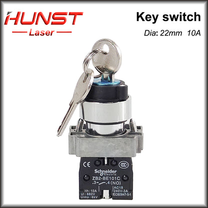 Hunst Emergency Stop Button NC Key Switch NO AC15 10A for CO2 Laser Engraving Cutting Machine