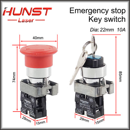 Hunst Emergency Stop Button NC Key Switch NO AC15 10A for CO2 Laser Engraving Cutting Machine