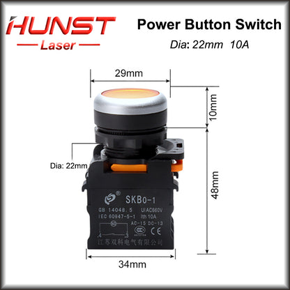 Hunst 22mm Quality Sliver Contact Push Button Switch, For Laser Marking Machine & CO2 Laser Cutting Engraving Machine