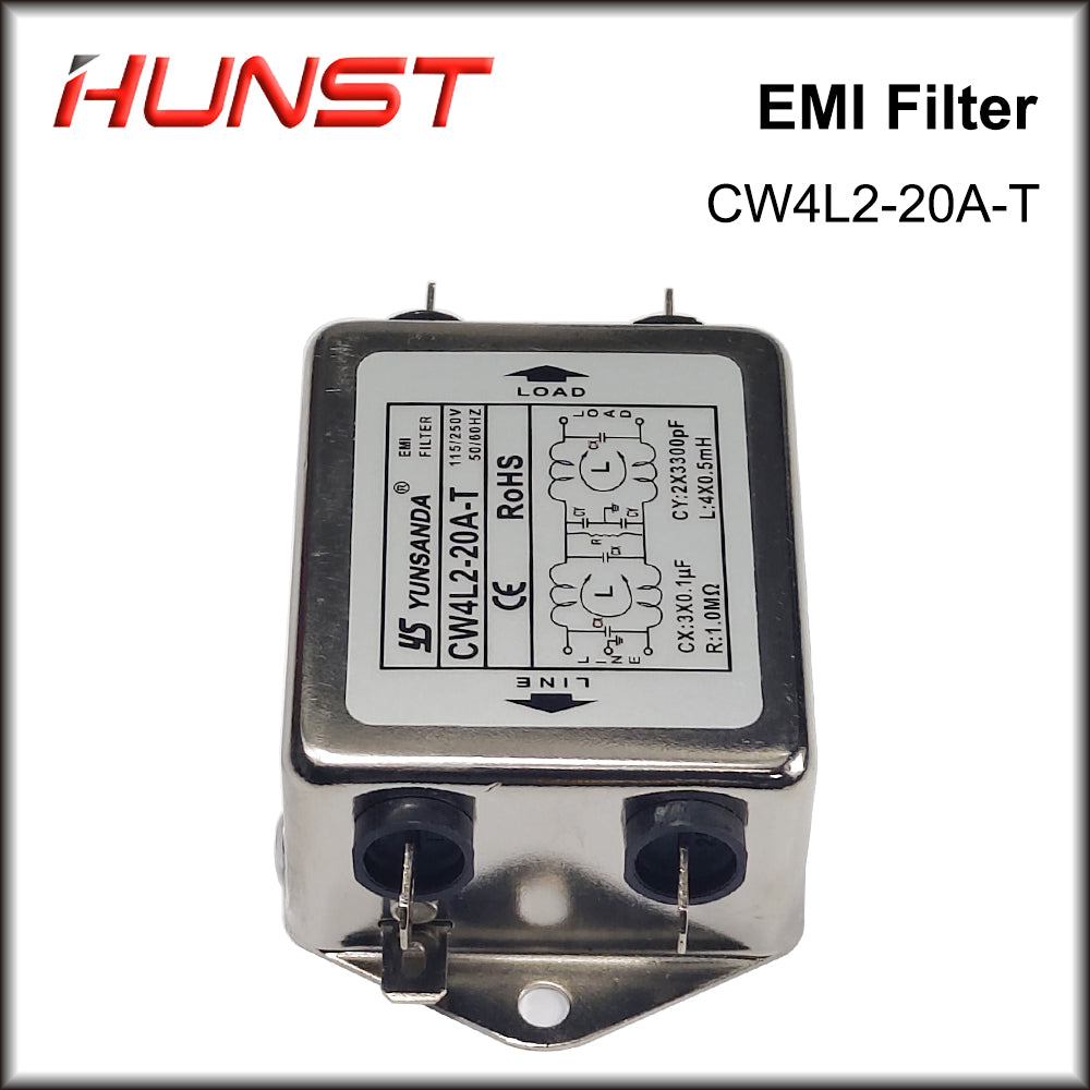 Hunst Power EMI Filter CW4L2-20A-T Single Phase AC 115V / 250V 20A 50/60HZ For Laser Cutting Machine And Laser Marking Machine.