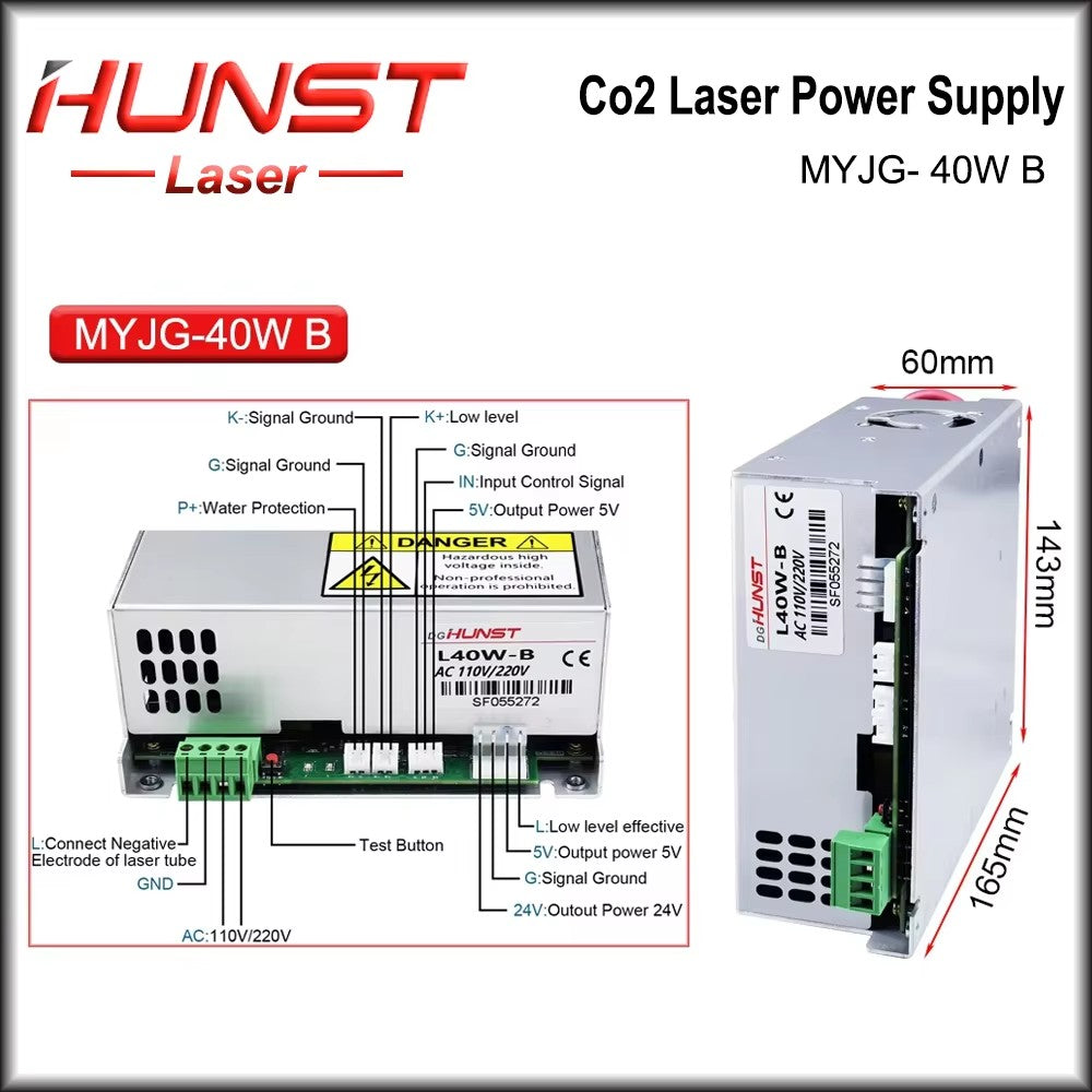 HUNST 40W-60W Co2 Laser Power Supply MYJG-40W 50W 60W Suitable for 40W 60W laser cutting and engraving machines
