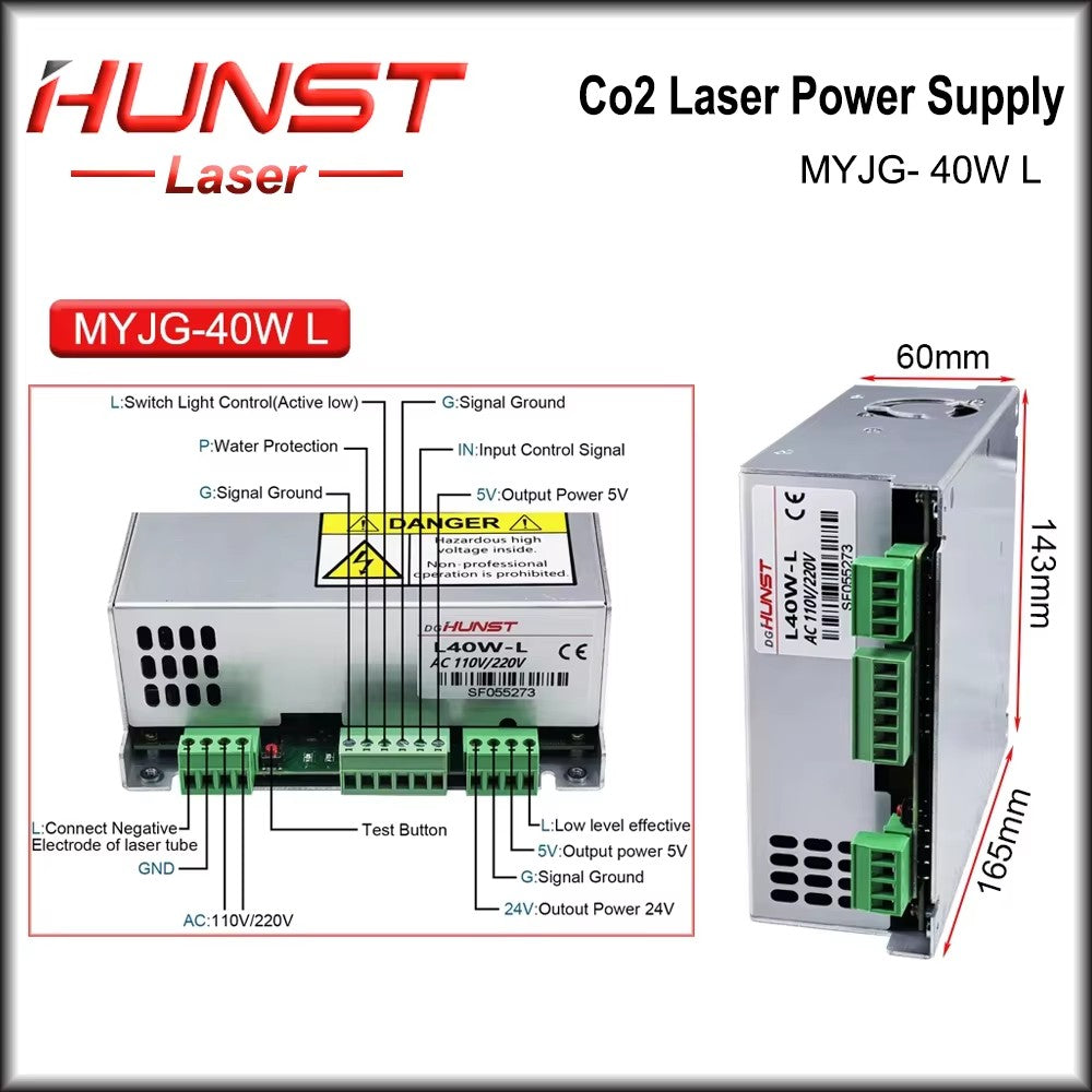 HUNST 40W-60W Co2 Laser Power Supply MYJG-40W 50W 60W Suitable for 40W 60W laser cutting and engraving machines