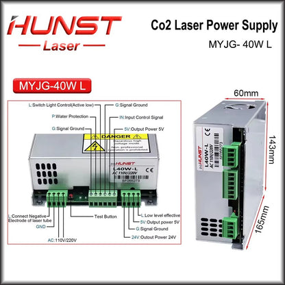 HUNST 40W-60W Co2 Laser Power Supply MYJG-40W 50W 60W Suitable for 40W 60W laser cutting and engraving machines