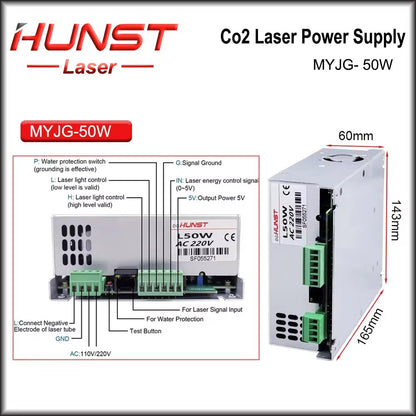 HUNST 40W-60W Co2 Laser Power Supply MYJG-40W 50W 60W Suitable for 40W 60W laser cutting and engraving machines