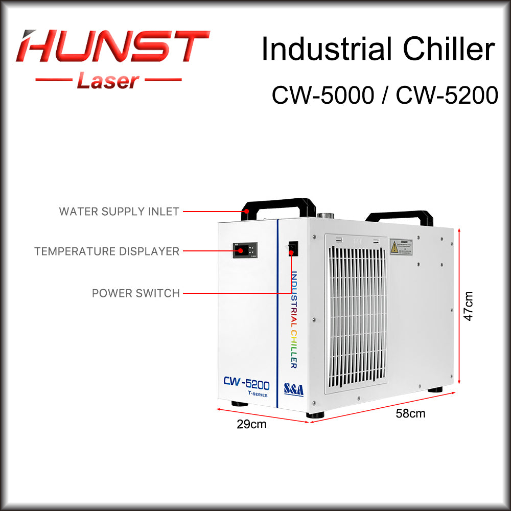 Hunst S&A CW5000 CW5200 CW5202 Industry Water Chiller for CO2 Laser Engraving Cutting Machine Cooling 80w ~ 150W Laser Tube