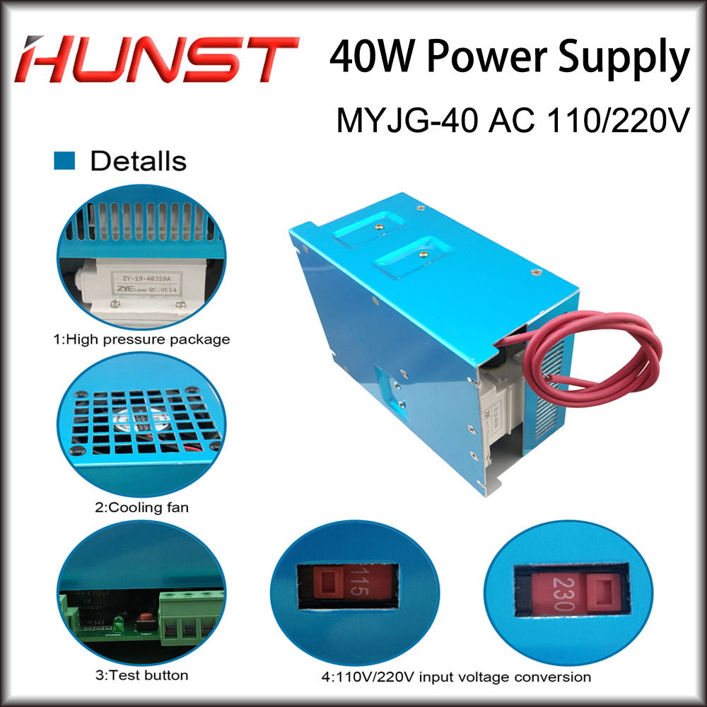 Hunst 40W CO2 Laser Power Supply 110V/220V for 30W 40W 50W Engraving Cutting Machine MYJG-40W Laser Generato