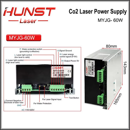 HUNST 40W-60W Co2 Laser Power Supply MYJG-40W 50W 60W Suitable for 40W 60W laser cutting and engraving machines