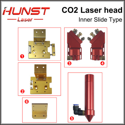 Hunst Hot Sell Inner Slide Type CO2 Laser Head with Air Nozzle for Inner Guide Rail Laser Cutting Machine Spare Parts