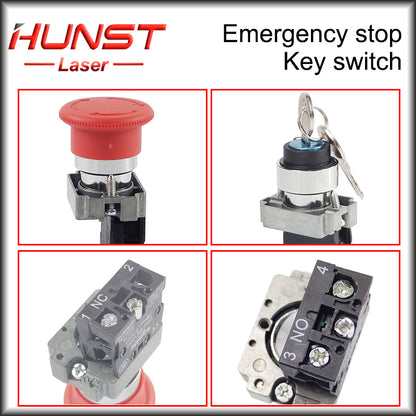 Hunst Emergency Stop Button NC Key Switch NO AC15 10A for CO2 Laser Engraving Cutting Machine