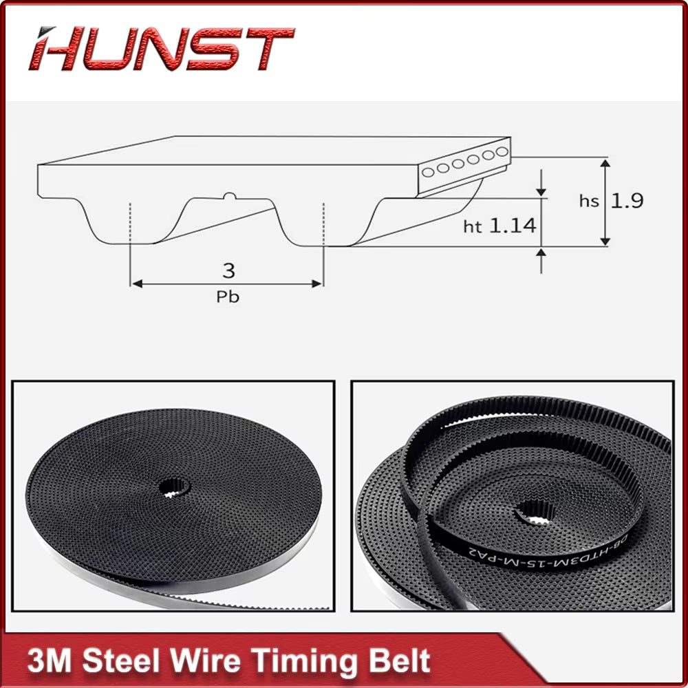 HUNST HTD 3M Steel Wire Gear Open Transmission Timing Belt Width 15mm 20mm Suitable For Laser Machine