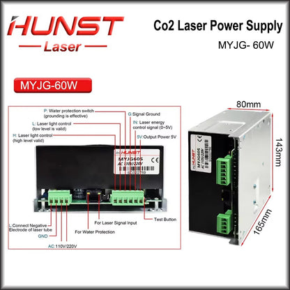 HUNST 40W-60W Co2 Laser Power Supply MYJG-40W 50W 60W Suitable for 40W 60W laser cutting and engraving machines