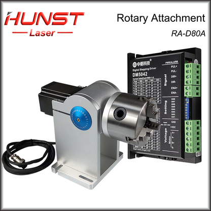 HUNST Rotary Axis 3jaw Worktable Chuck D80A & Activity Tailstock Indexing Head for CNC Laser Marking and Engraving Machine